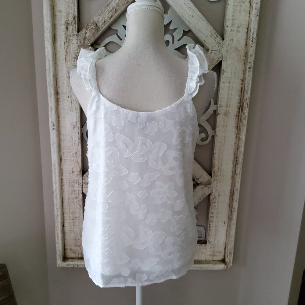 Zac & Rachel White Jacquard Floral Sleeveless Tank Ruffle Strap Romantic Boho - Picture 5 of 7